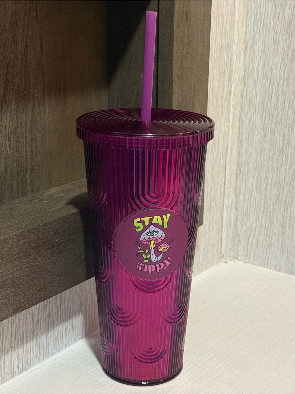 Stay Trippy Purple Reusable Tumbler with Straw